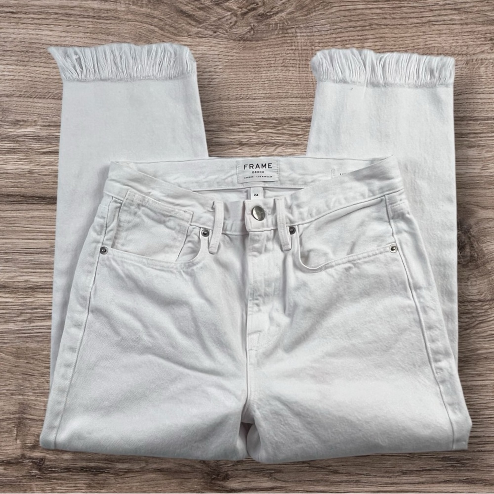 Frame Denim Le Stevie Crop Shredded Raw Hem Jeans Sz: 24 - Picture 3 of 14
